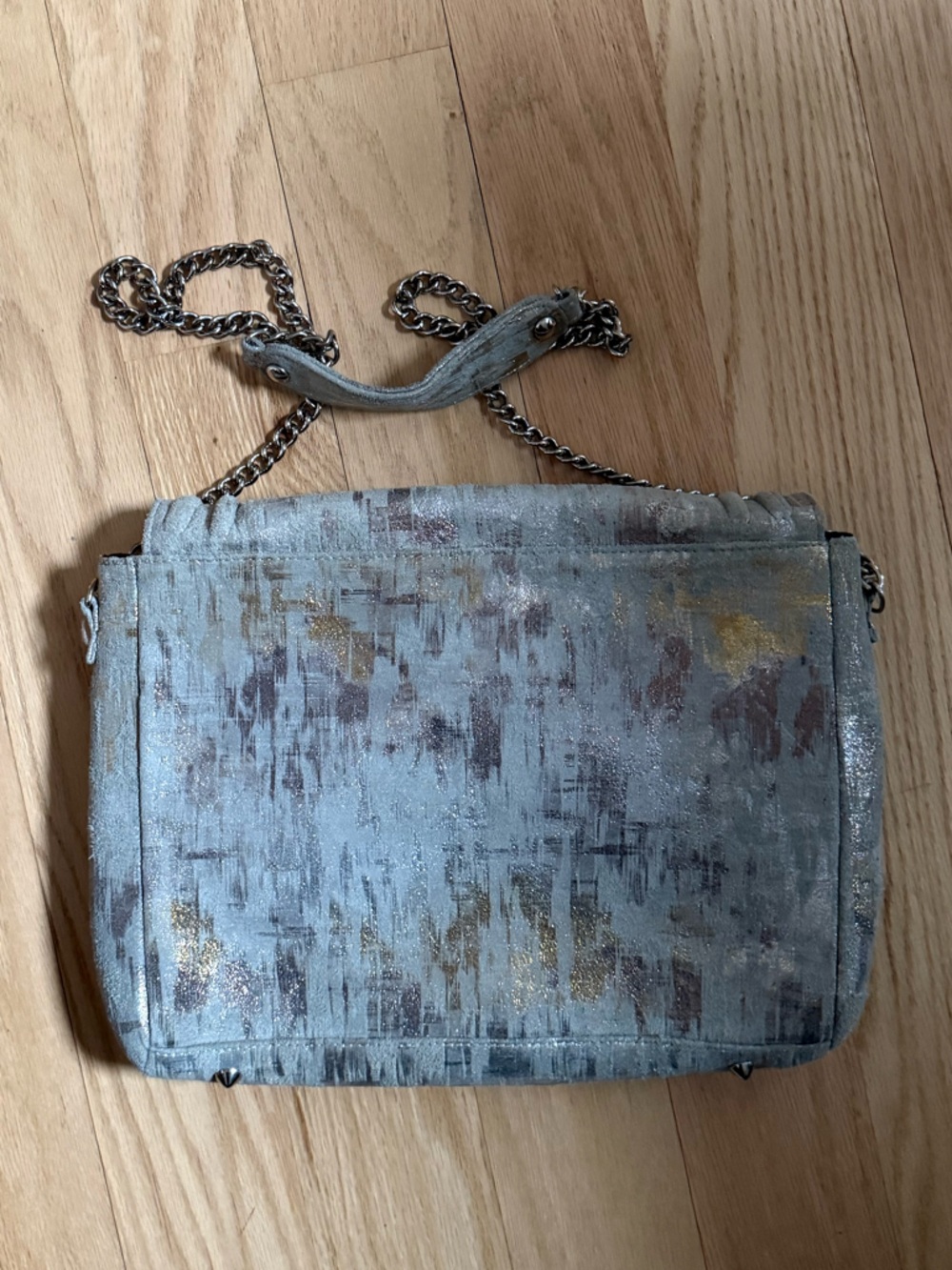 Posse Metallic Silver Blue Crossbody Bag with Chain Strap - Picture 2 of 3
